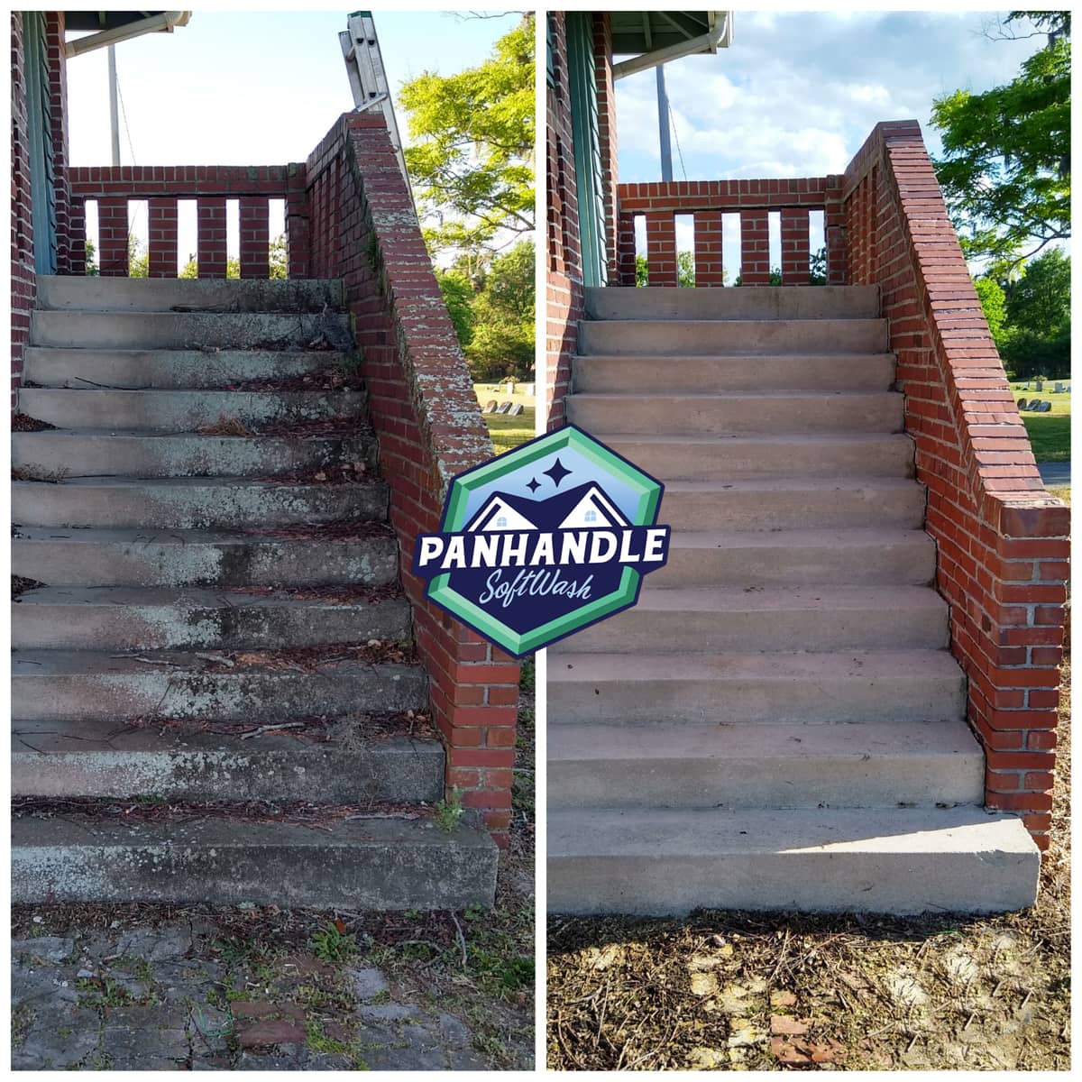 steps with brick before and after cleaning