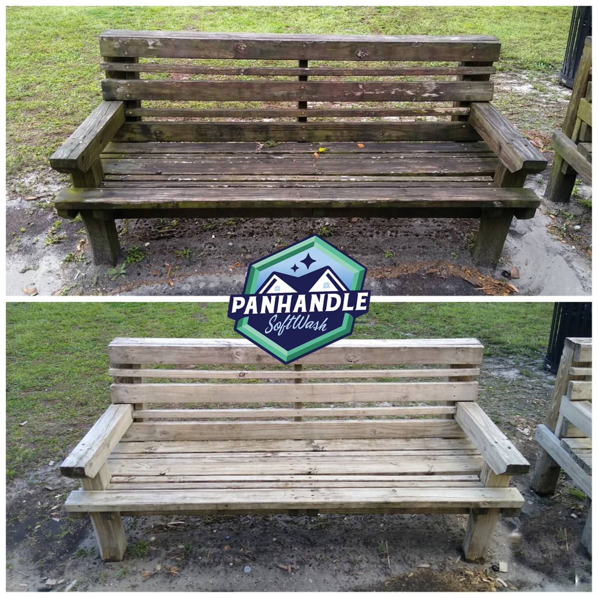 wooden sitting bench before and after cleaning