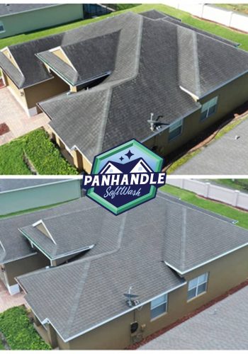 brown home before and after roof cleaning