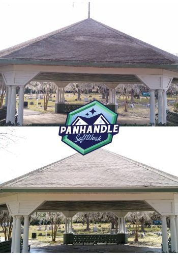 before and after roof cleaning on gazebo